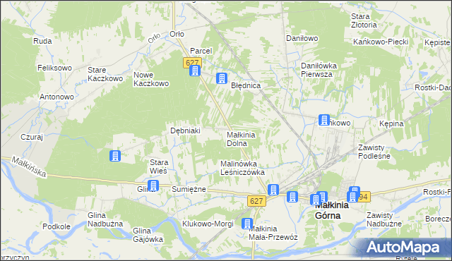 mapa Małkinia Dolna, Małkinia Dolna na mapie Targeo