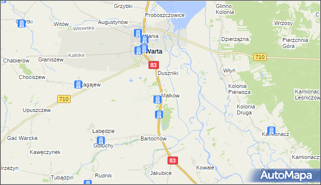 mapa Małków gmina Warta, Małków gmina Warta na mapie Targeo