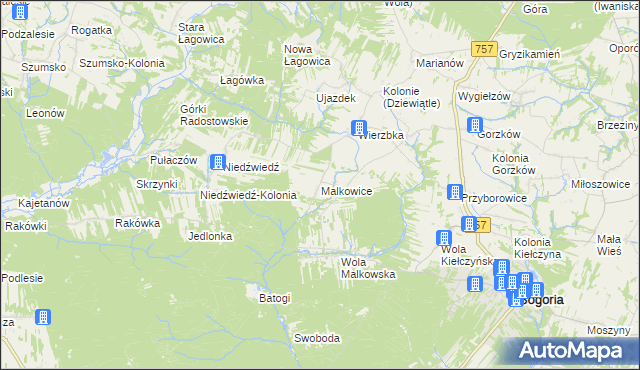 mapa Malkowice gmina Bogoria, Malkowice gmina Bogoria na mapie Targeo