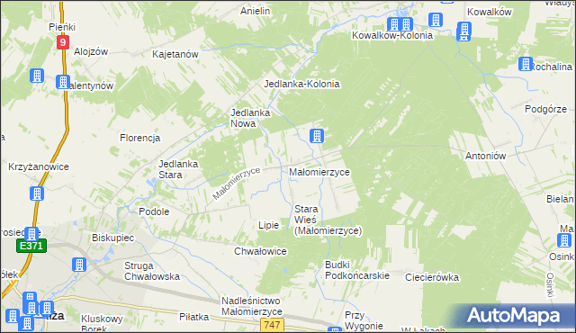 mapa Małomierzyce, Małomierzyce na mapie Targeo