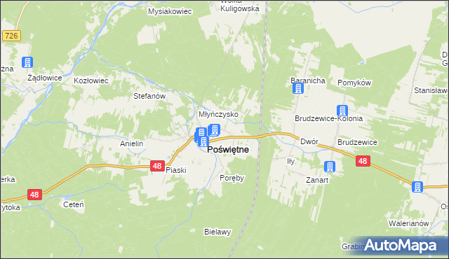 mapa Małoszyce gmina Poświętne, Małoszyce gmina Poświętne na mapie Targeo