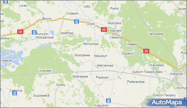 mapa Maluszyn gmina Szczutowo, Maluszyn gmina Szczutowo na mapie Targeo