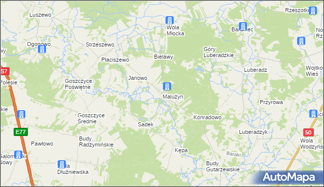 mapa Malużyn, Malużyn na mapie Targeo