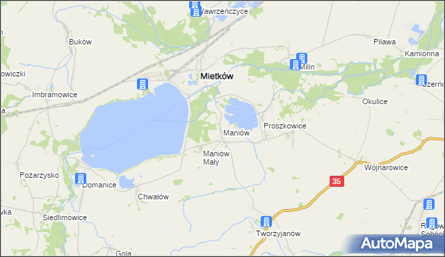 mapa Maniów gmina Mietków, Maniów gmina Mietków na mapie Targeo