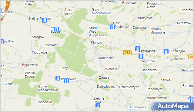 mapa Marchocice gmina Racławice, Marchocice gmina Racławice na mapie Targeo