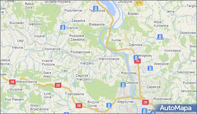 mapa Marcinkowice gmina Chełmiec, Marcinkowice gmina Chełmiec na mapie Targeo