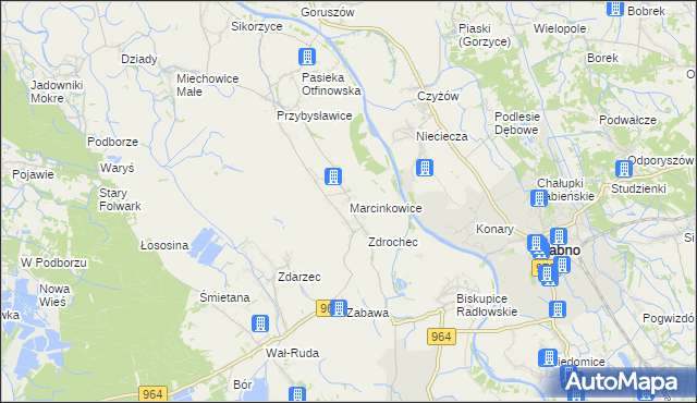 mapa Marcinkowice gmina Radłów, Marcinkowice gmina Radłów na mapie Targeo