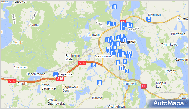 mapa Marcinkowo gmina Mrągowo, Marcinkowo gmina Mrągowo na mapie Targeo