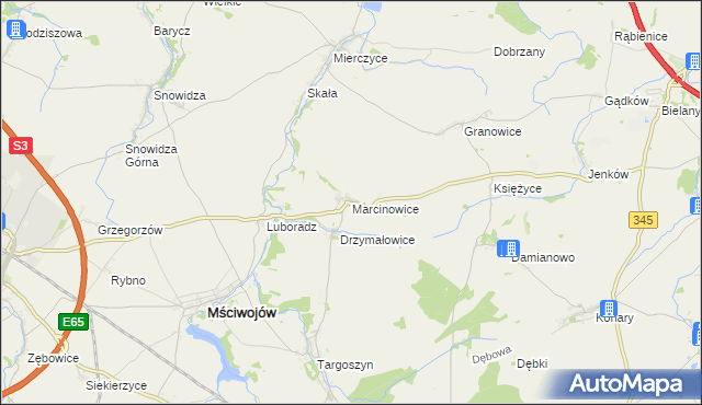 mapa Marcinowice gmina Mściwojów, Marcinowice gmina Mściwojów na mapie Targeo