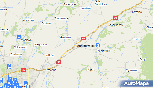 mapa Marcinowice powiat świdnicki, Marcinowice powiat świdnicki na mapie Targeo