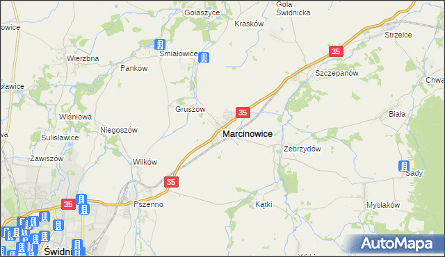 mapa Marcinowice powiat świdnicki, Marcinowice powiat świdnicki na mapie Targeo