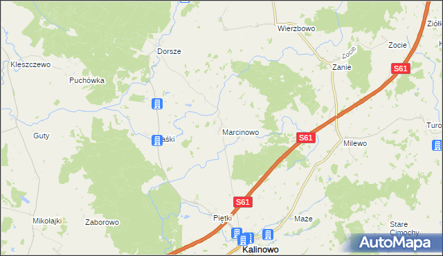 mapa Marcinowo gmina Kalinowo, Marcinowo gmina Kalinowo na mapie Targeo