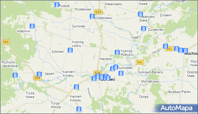 mapa Marianki gmina Tłuchowo, Marianki gmina Tłuchowo na mapie Targeo