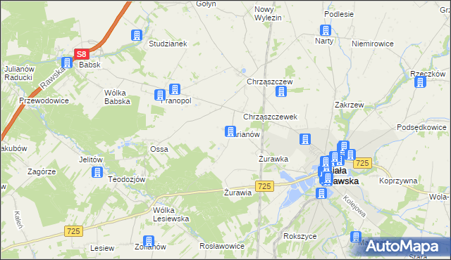 mapa Marianów gmina Biała Rawska, Marianów gmina Biała Rawska na mapie Targeo