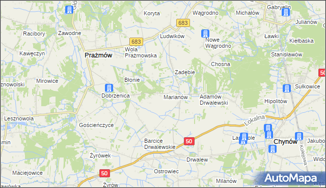 mapa Marianów gmina Chynów, Marianów gmina Chynów na mapie Targeo