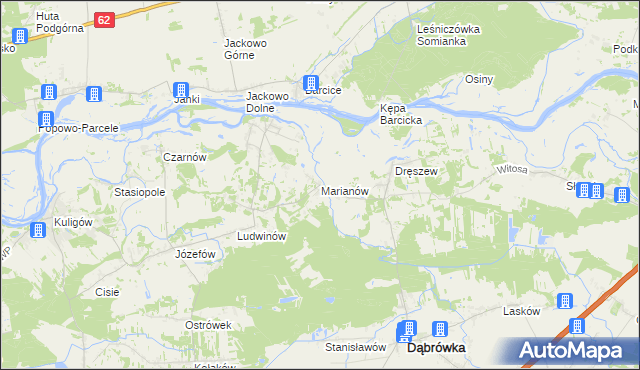 mapa Marianów gmina Dąbrówka, Marianów gmina Dąbrówka na mapie Targeo