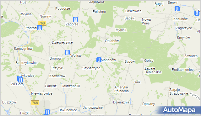 mapa Marianów gmina Działoszyce, Marianów gmina Działoszyce na mapie Targeo