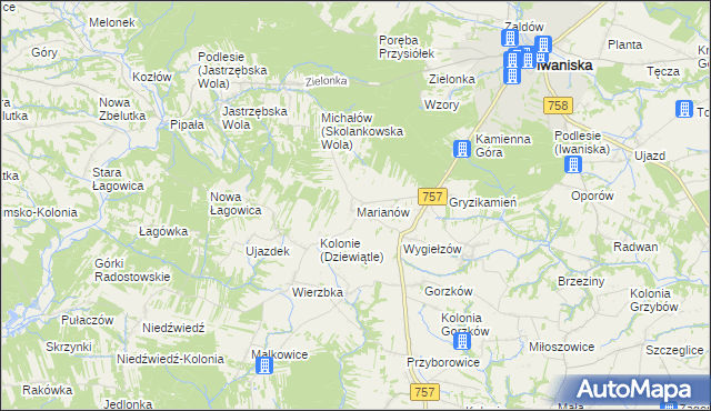 mapa Marianów gmina Iwaniska, Marianów gmina Iwaniska na mapie Targeo