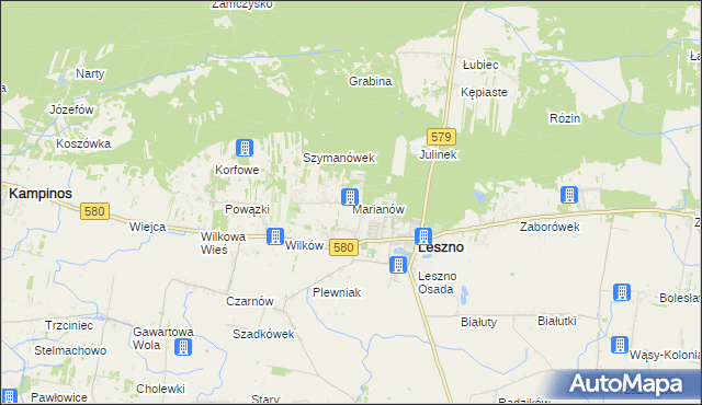 mapa Marianów gmina Leszno, Marianów gmina Leszno na mapie Targeo