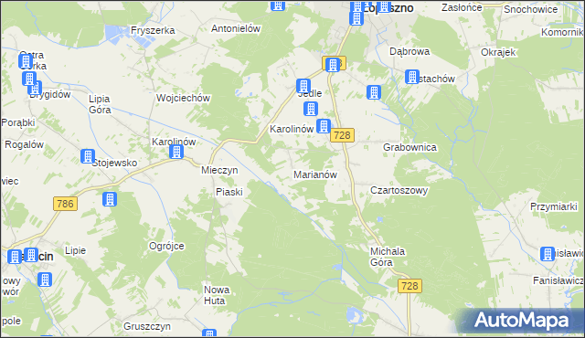 mapa Marianów gmina Łopuszno, Marianów gmina Łopuszno na mapie Targeo