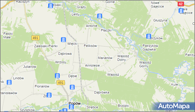 mapa Marianów gmina Popów, Marianów gmina Popów na mapie Targeo