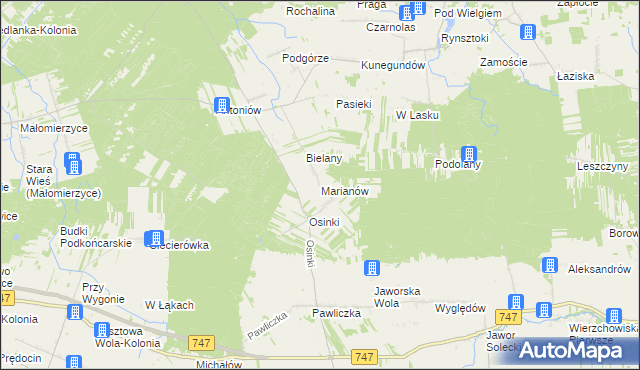 mapa Marianów gmina Rzeczniów, Marianów gmina Rzeczniów na mapie Targeo