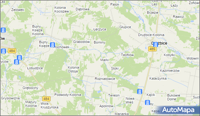 mapa Marki gmina Drużbice, Marki gmina Drużbice na mapie Targeo