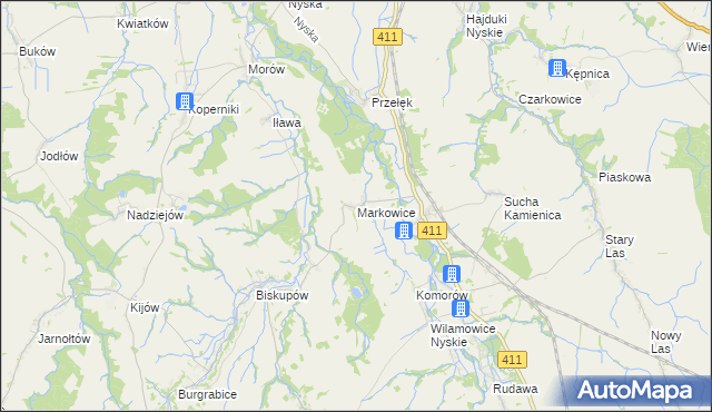 mapa Markowice gmina Głuchołazy, Markowice gmina Głuchołazy na mapie Targeo