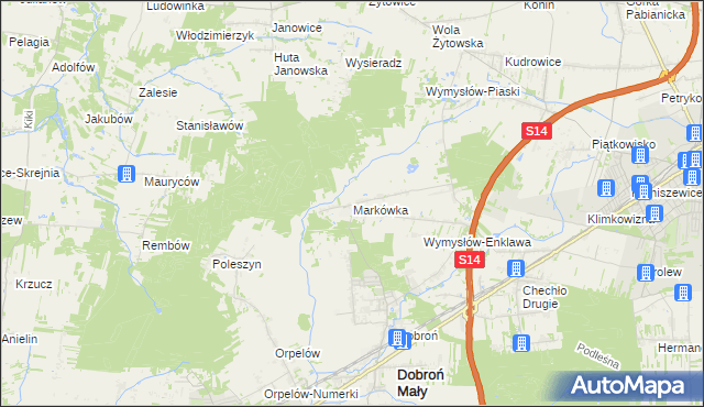 mapa Markówka gmina Dobroń, Markówka gmina Dobroń na mapie Targeo