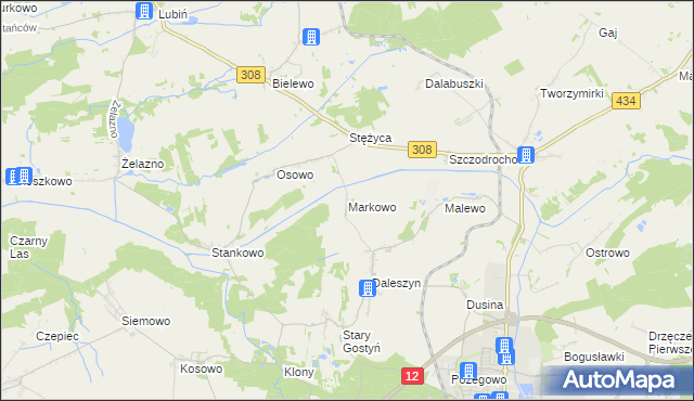 mapa Markowo gmina Gostyń, Markowo gmina Gostyń na mapie Targeo