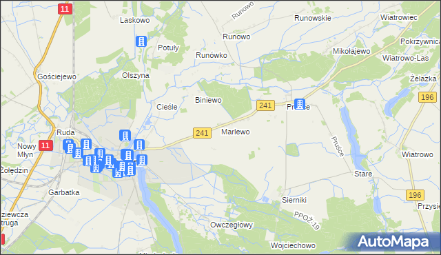 mapa Marlewo gmina Rogoźno, Marlewo gmina Rogoźno na mapie Targeo