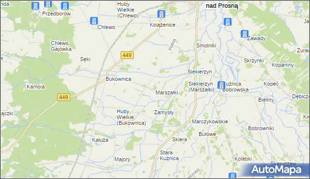 mapa Marszałki gmina Grabów nad Prosną, Marszałki gmina Grabów nad Prosną na mapie Targeo