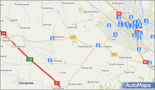mapa Marszowice gmina Oława, Marszowice gmina Oława na mapie Targeo