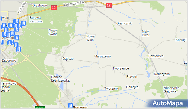 mapa Maruszewo gmina Rydzyna, Maruszewo gmina Rydzyna na mapie Targeo