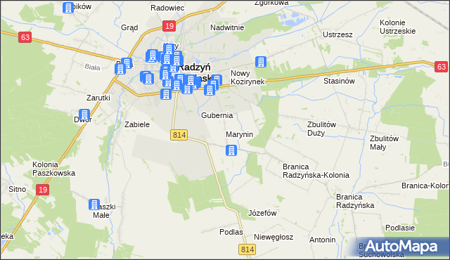 mapa Marynin gmina Radzyń Podlaski, Marynin gmina Radzyń Podlaski na mapie Targeo