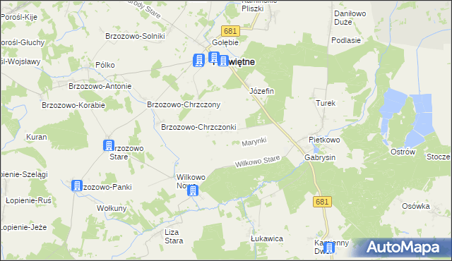 mapa Marynki gmina Poświętne, Marynki gmina Poświętne na mapie Targeo