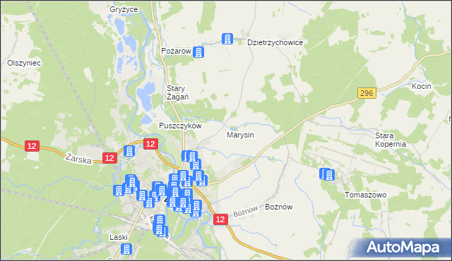 mapa Marysin gmina Żagań, Marysin gmina Żagań na mapie Targeo