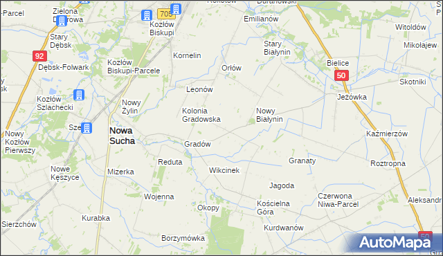 mapa Marysinek gmina Nowa Sucha, Marysinek gmina Nowa Sucha na mapie Targeo