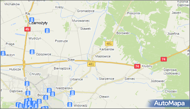 mapa Masłowice gmina Wieluń, Masłowice gmina Wieluń na mapie Targeo