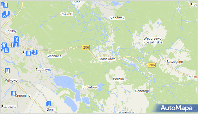 mapa Maszkowo gmina Sianów, Maszkowo gmina Sianów na mapie Targeo