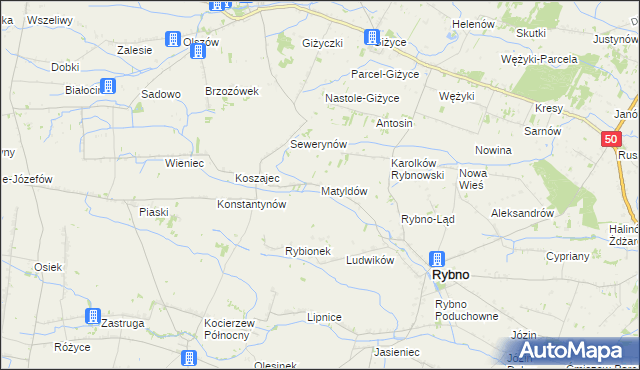 mapa Matyldów gmina Rybno, Matyldów gmina Rybno na mapie Targeo