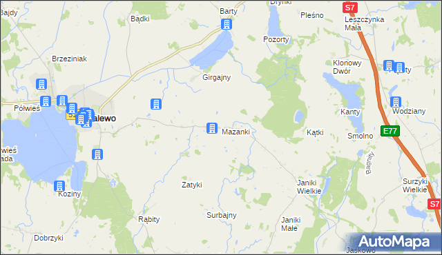 mapa Mazanki gmina Zalewo, Mazanki gmina Zalewo na mapie Targeo