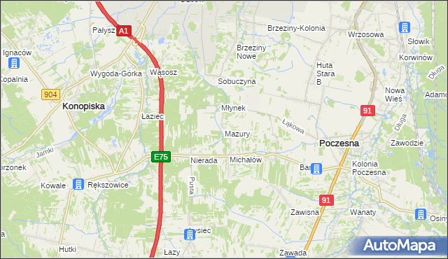 mapa Mazury gmina Poczesna, Mazury gmina Poczesna na mapie Targeo