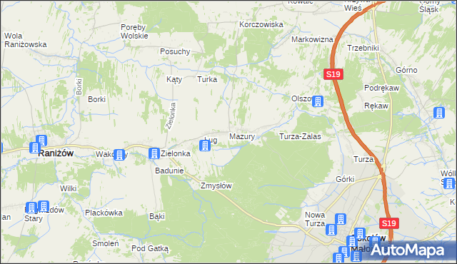 mapa Mazury gmina Raniżów, Mazury gmina Raniżów na mapie Targeo