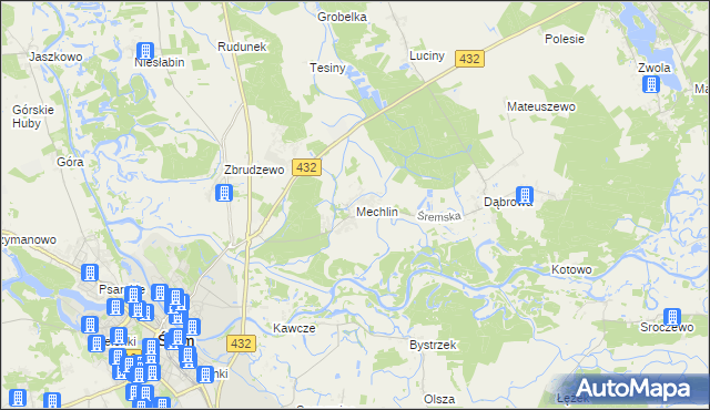 mapa Mechlin gmina Śrem, Mechlin gmina Śrem na mapie Targeo