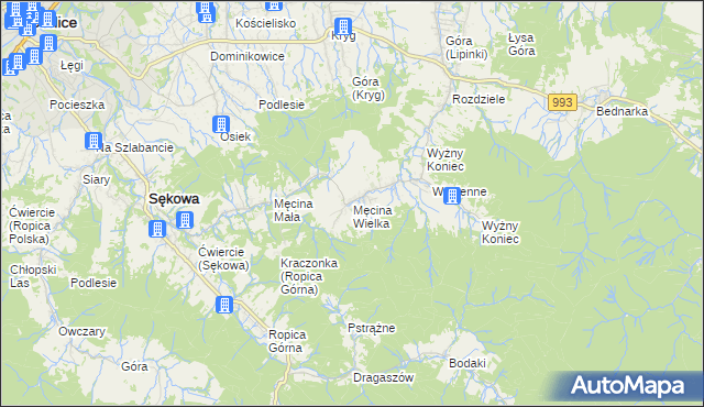 mapa Męcina Wielka, Męcina Wielka na mapie Targeo