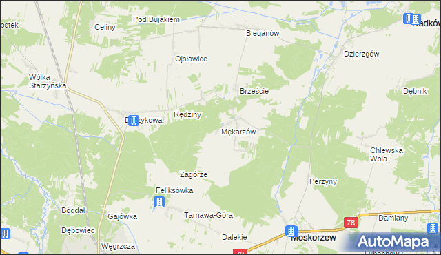 mapa Mękarzów, Mękarzów na mapie Targeo