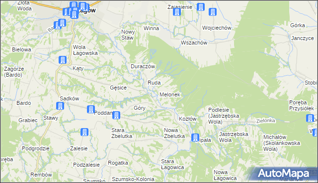 mapa Melonek, Melonek na mapie Targeo