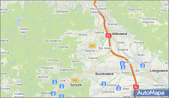 mapa Meszna gmina Wilkowice, Meszna gmina Wilkowice na mapie Targeo