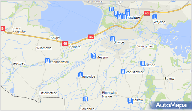 mapa Meszno gmina Otmuchów, Meszno gmina Otmuchów na mapie Targeo